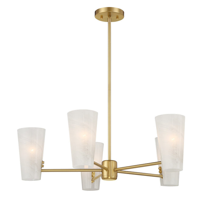 Meridian M100130NB Four Light Chandelier, Natural Brass