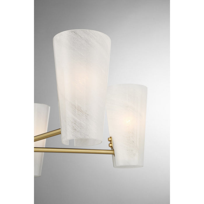 Meridian M100130NB Four Light Chandelier, Natural Brass
