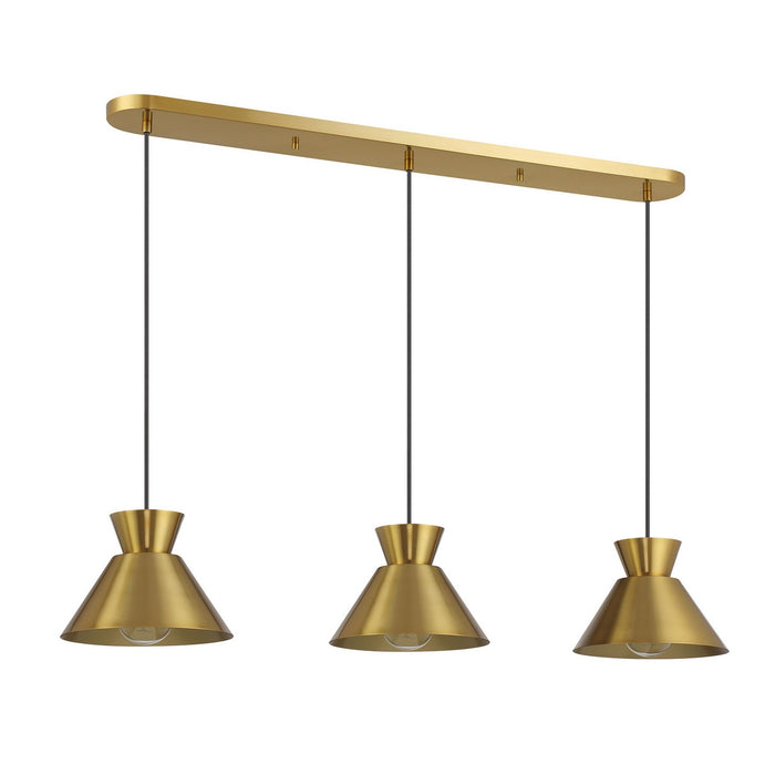 Meridian M100134NB Three Light Linear Chandelier, Natural Brass