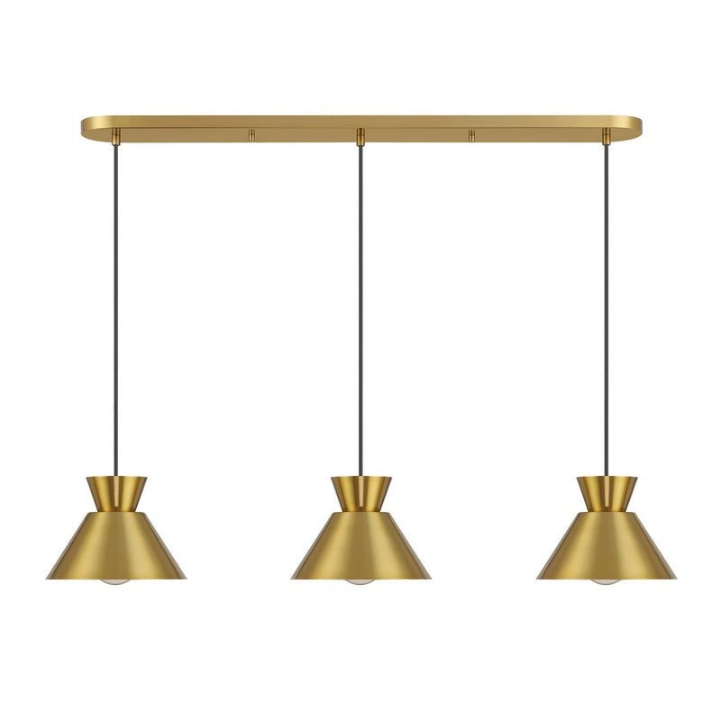 Meridian M100134NB Three Light Linear Chandelier, Natural Brass