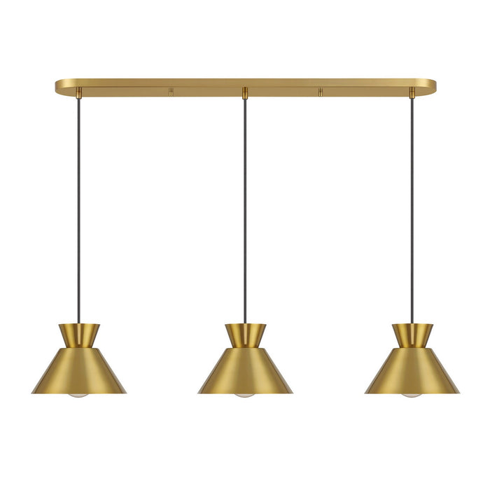 Meridian M100134NB Three Light Linear Chandelier, Natural Brass