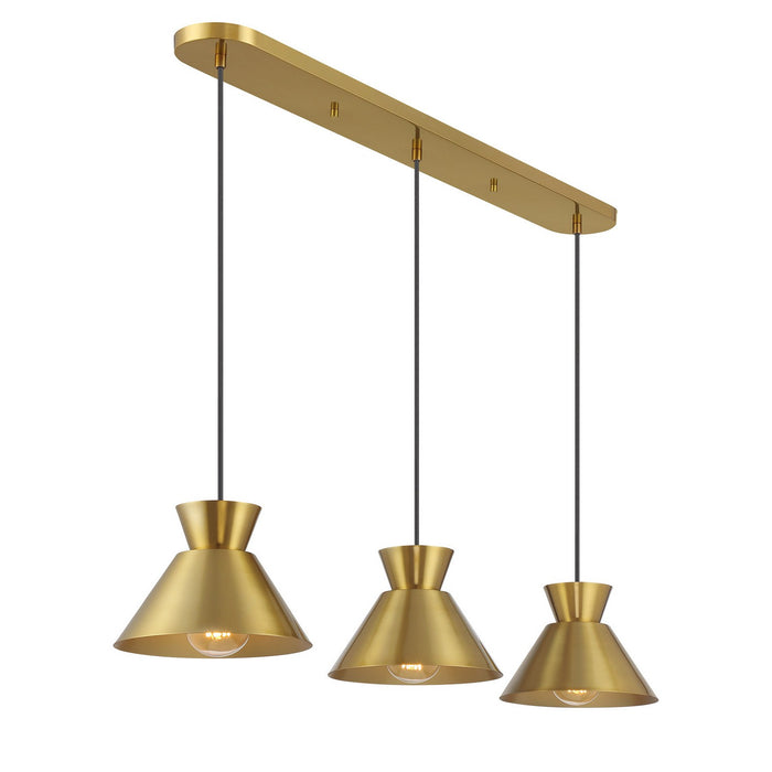 Meridian M100134NB Three Light Linear Chandelier, Natural Brass