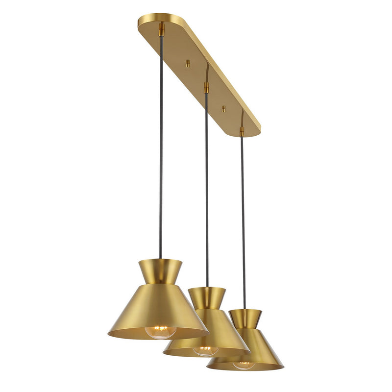 Meridian M100134NB Three Light Linear Chandelier, Natural Brass