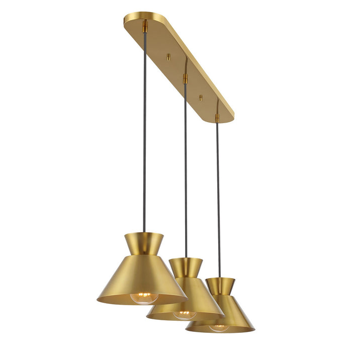 Meridian M100134NB Three Light Linear Chandelier, Natural Brass