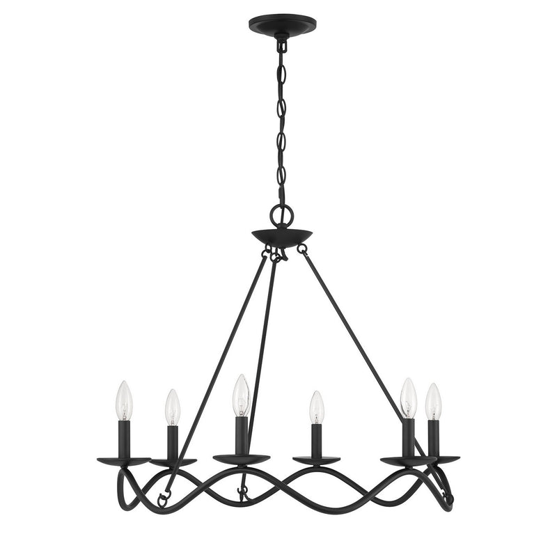 Meridian M100137MBK Six Light Chandelier, Matte Black