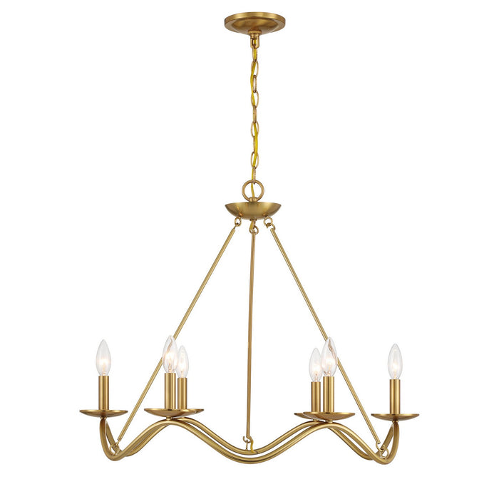 Meridian M100137NB Six Light Chandelier, Natural Brass