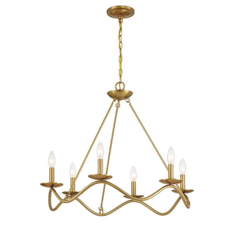 Meridian M100137NB Six Light Chandelier, Natural Brass