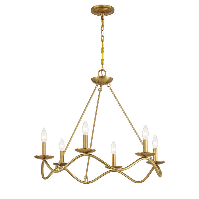 Meridian M100137NB Six Light Chandelier, Natural Brass