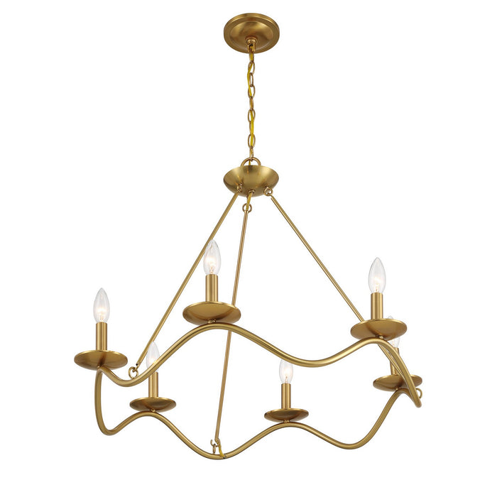 Meridian M100137NB Six Light Chandelier, Natural Brass