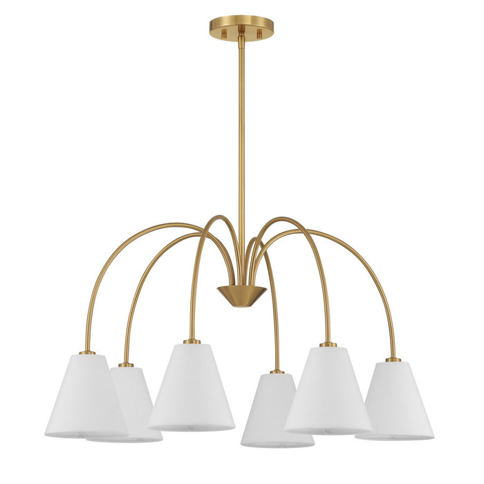 Meridian M100138NB Six Light Chandelier, Natural Brass