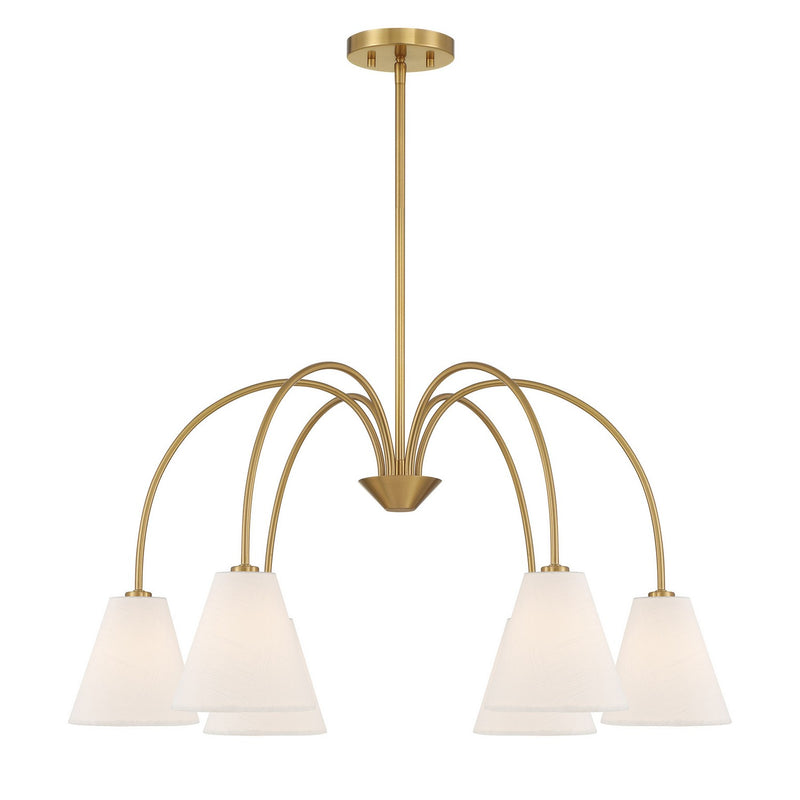 Meridian M100138NB Six Light Chandelier, Natural Brass