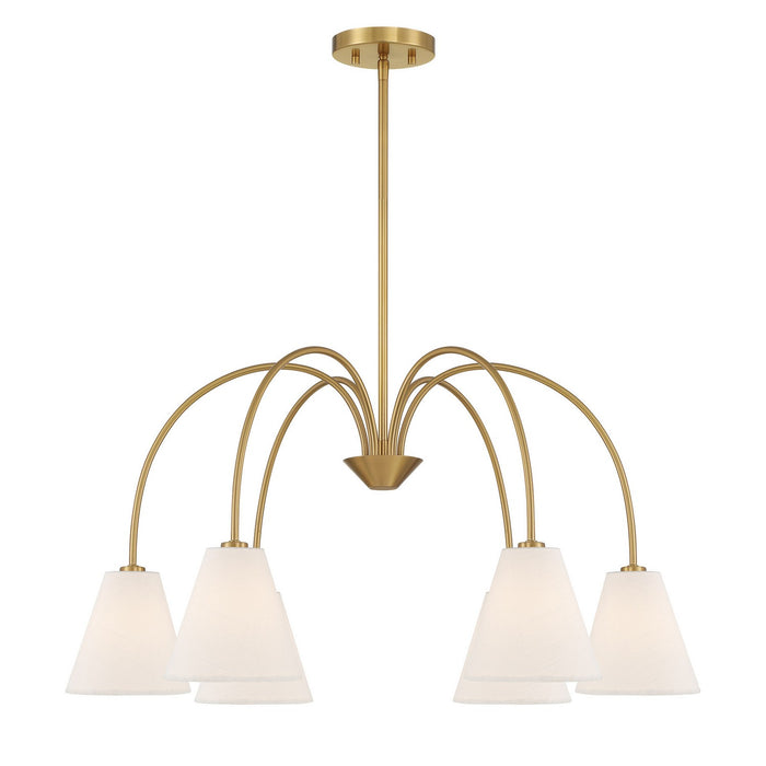 Meridian M100138NB Six Light Chandelier, Natural Brass