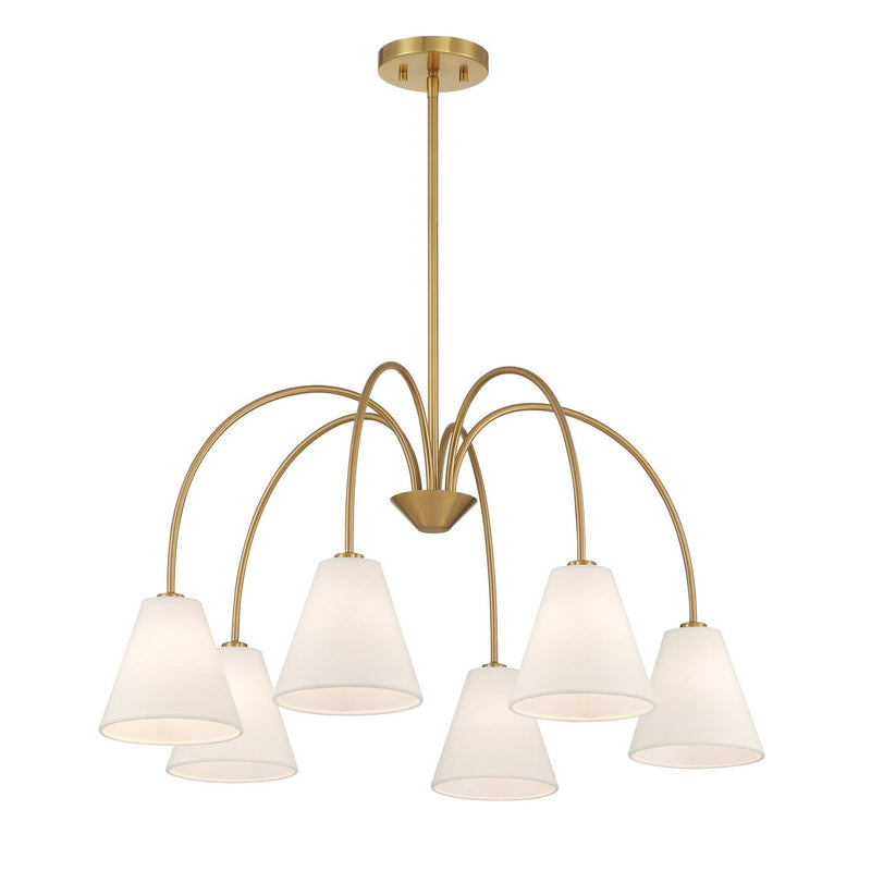 Meridian M100138NB Six Light Chandelier, Natural Brass