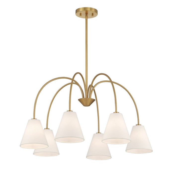 Meridian M100138NB Six Light Chandelier, Natural Brass