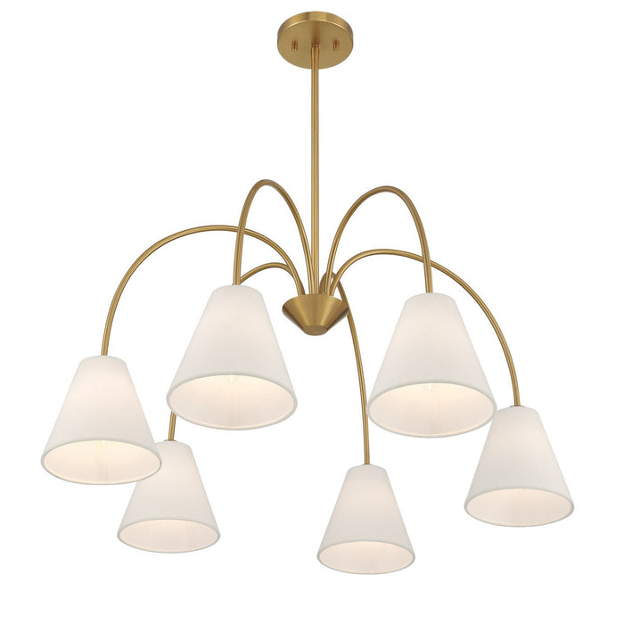 Meridian M100138NB Six Light Chandelier, Natural Brass