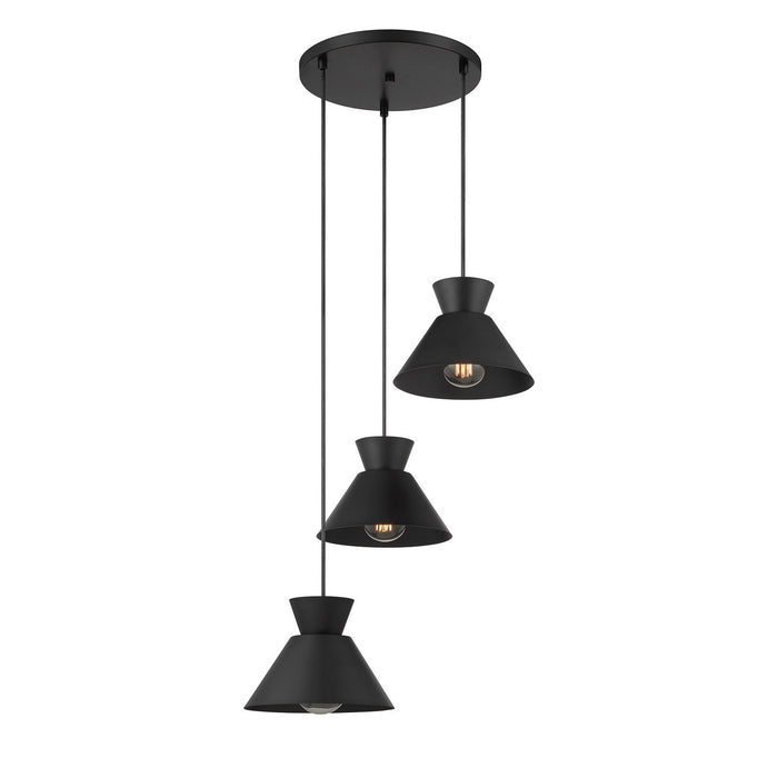 Meridian M100139MBK Three Light Chandelier, Matte Black