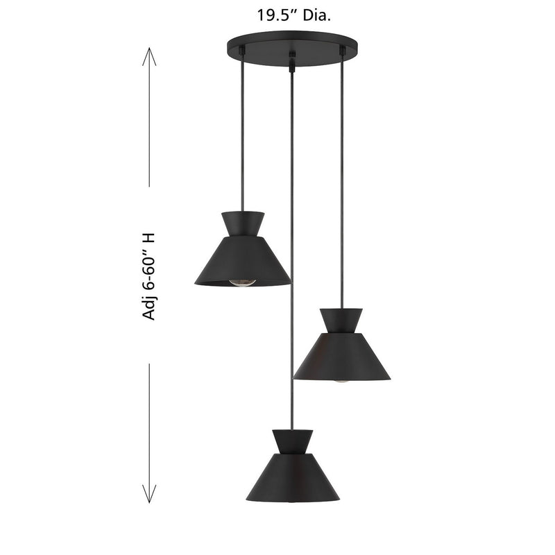 Meridian M100139MBK Three Light Chandelier, Matte Black