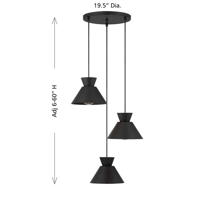 Meridian M100139MBK Three Light Chandelier, Matte Black