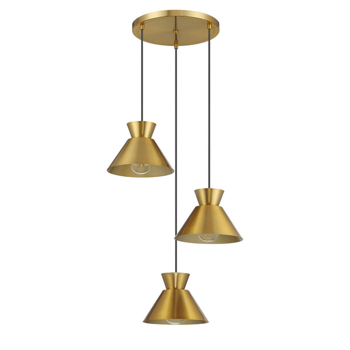 Meridian M100139NB Three Light Chandelier, Natural Brass