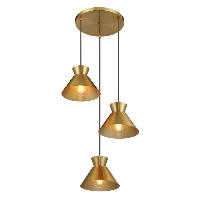 Meridian M100139NB Three Light Chandelier, Natural Brass