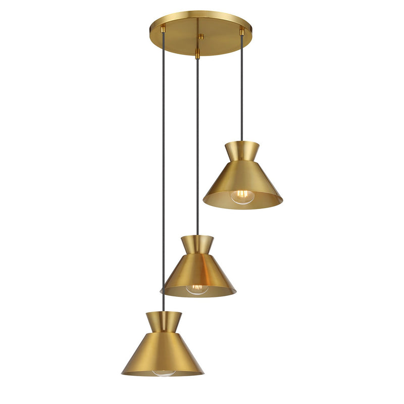 Meridian M100139NB Three Light Chandelier, Natural Brass