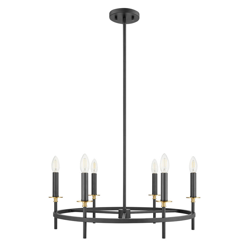 Meridian M100140MBKNB Six Light Chandelier, Matte Black and Natural Brass
