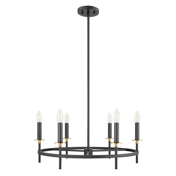Meridian M100140MBKNB Six Light Chandelier, Matte Black and Natural Brass