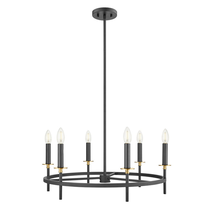Meridian M100140MBKNB Six Light Chandelier, Matte Black and Natural Brass