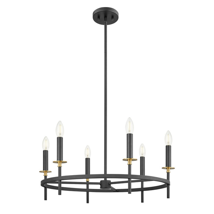 Meridian M100140MBKNB Six Light Chandelier, Matte Black and Natural Brass
