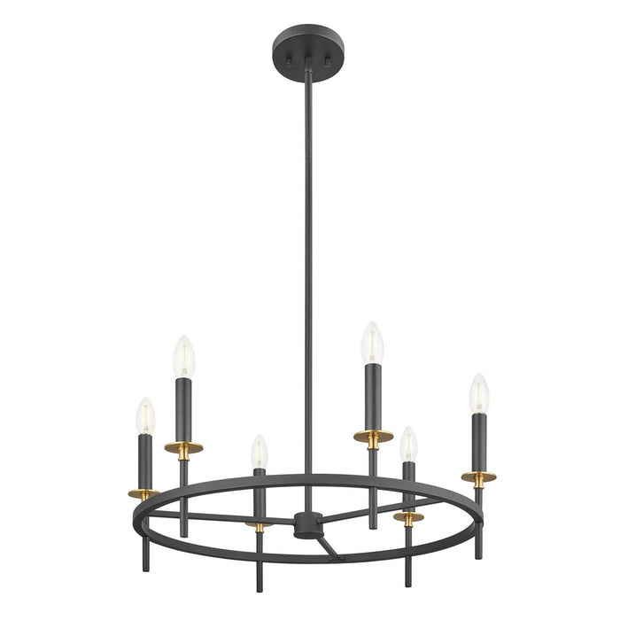 Meridian M100140MBKNB Six Light Chandelier, Matte Black and Natural Brass