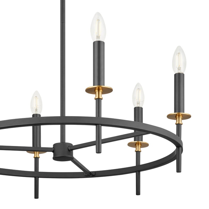 Meridian M100140MBKNB Six Light Chandelier, Matte Black and Natural Brass