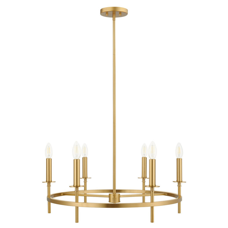Meridian M100140NB Six Light Chandelier, Natural Brass