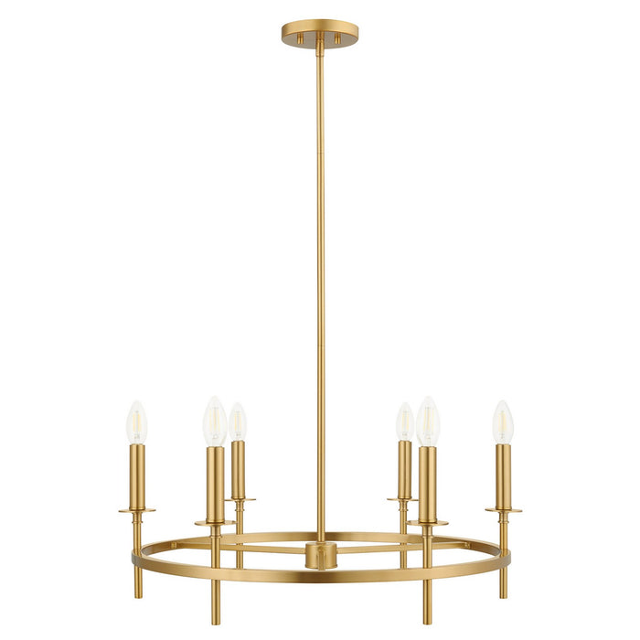 Meridian M100140NB Six Light Chandelier, Natural Brass
