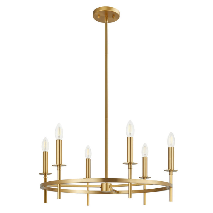 Meridian M100140NB Six Light Chandelier, Natural Brass