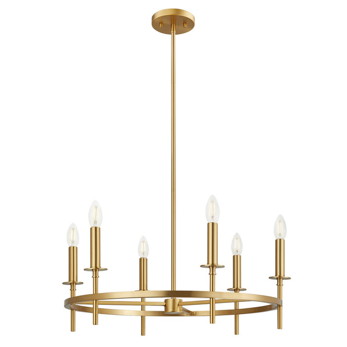 Meridian M100140NB Six Light Chandelier, Natural Brass