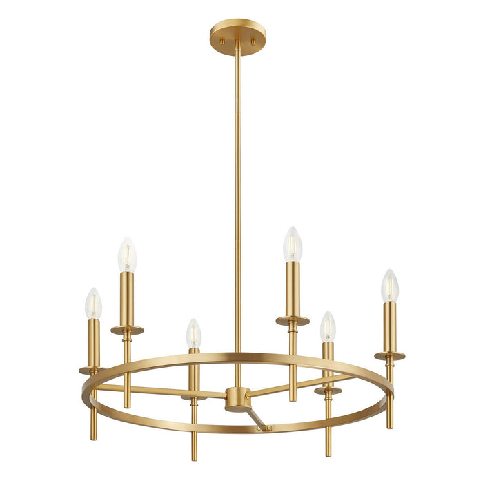 Meridian M100140NB Six Light Chandelier, Natural Brass