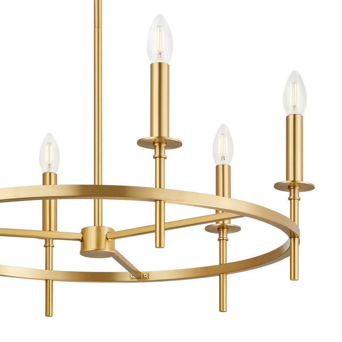 Meridian M100140NB Six Light Chandelier, Natural Brass