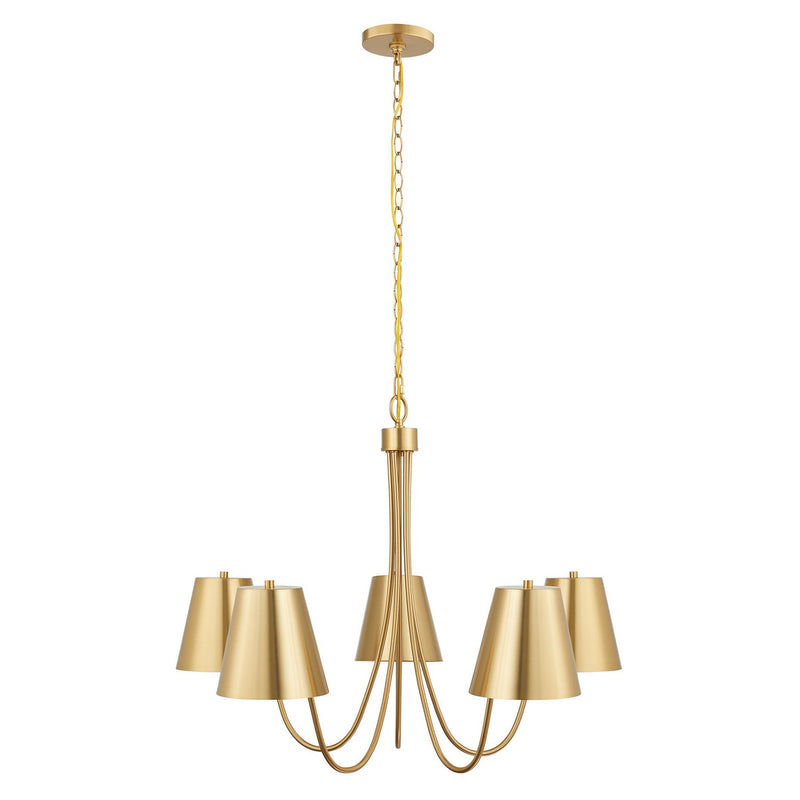 Meridian M100142NB Five Light Chandelier, Natural Brass