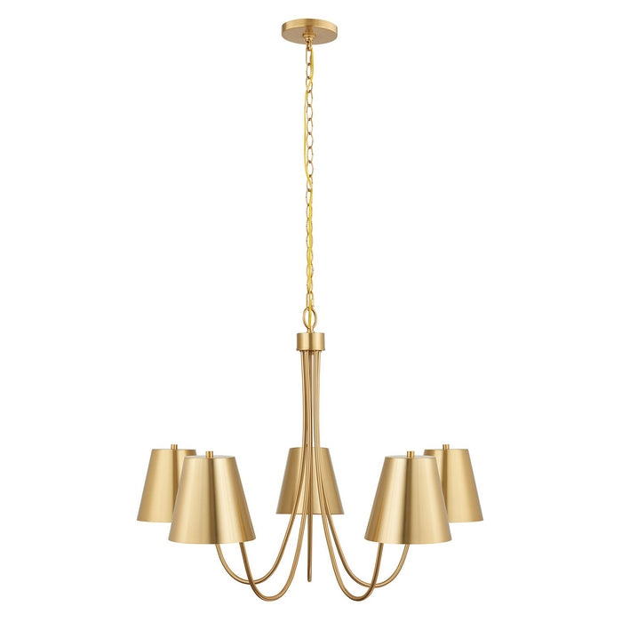 Meridian M100142NB Five Light Chandelier, Natural Brass