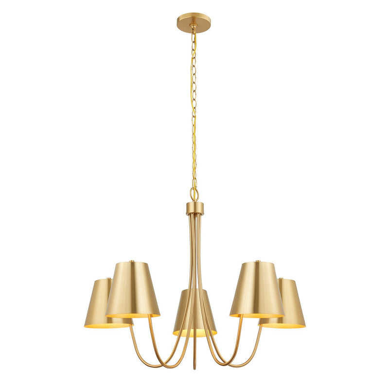 Meridian M100142NB Five Light Chandelier, Natural Brass