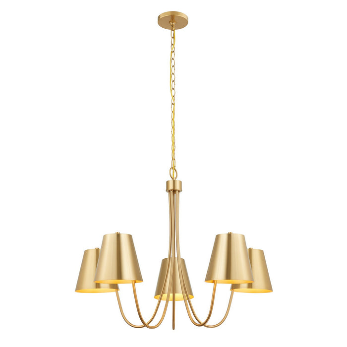 Meridian M100142NB Five Light Chandelier, Natural Brass