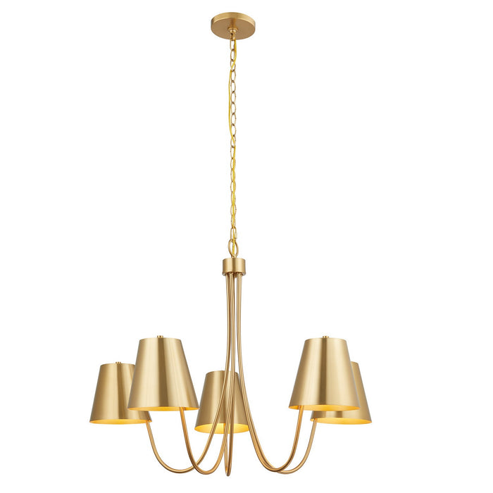 Meridian M100142NB Five Light Chandelier, Natural Brass