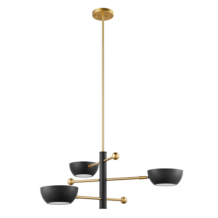 Meridian M100143MBKNB Three Light Chandelier, Matte Black and Natural Brass