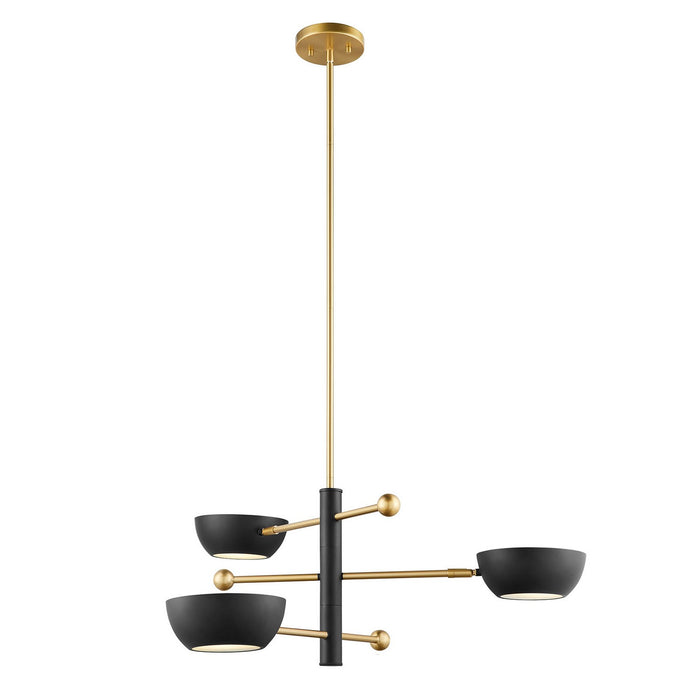 Meridian M100143MBKNB Three Light Chandelier, Matte Black and Natural Brass