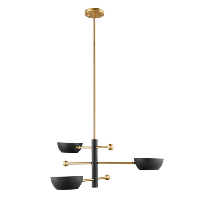 Meridian M100143MBKNB Three Light Chandelier, Matte Black and Natural Brass