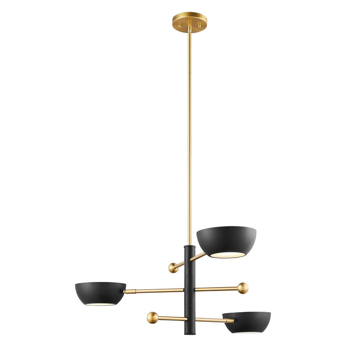 Meridian M100143MBKNB Three Light Chandelier, Matte Black and Natural Brass