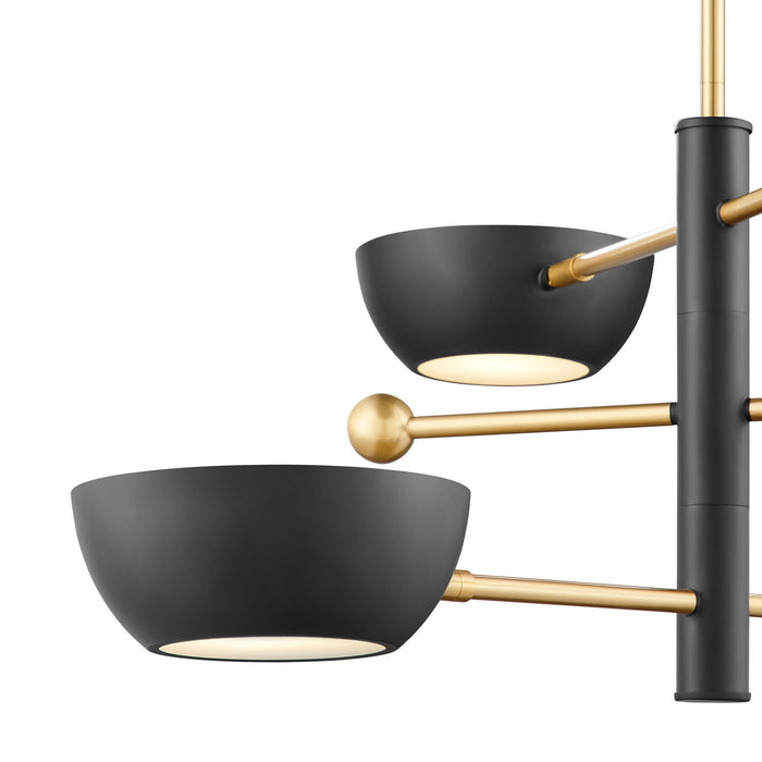 Meridian M100143MBKNB Three Light Chandelier, Matte Black and Natural Brass