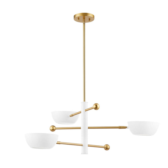 Meridian M100143WHNB Three Light Chandelier, White and Natural Brass