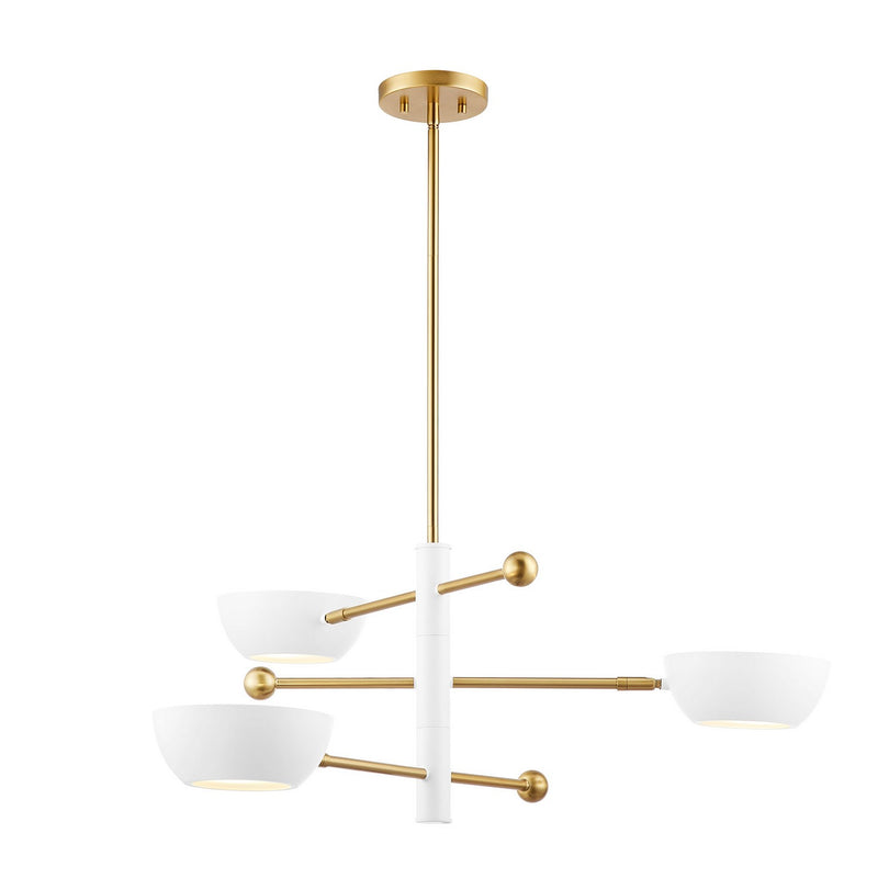 Meridian M100143WHNB Three Light Chandelier, White and Natural Brass
