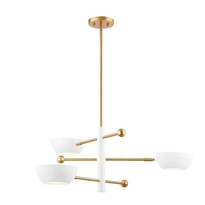 Meridian M100143WHNB Three Light Chandelier, White and Natural Brass